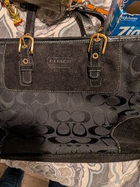 Coach Hampton Y2K Vintage  Black Signature Canvas Gallery Tote